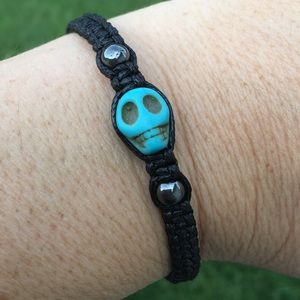 Turquoise blue skull black braided adj bracelet